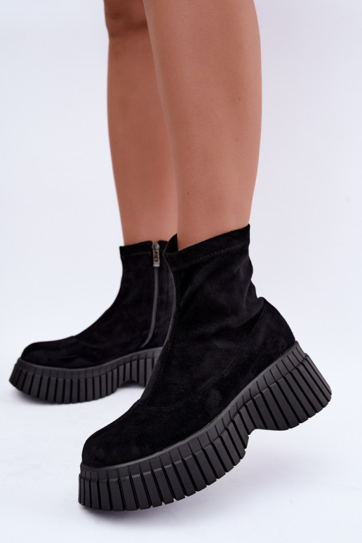 Zwarte enkellaarsjes met platform van faux suede Elmorine