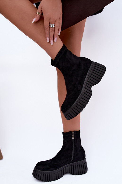 Zwarte enkellaarsjes met platform van faux suede Elmorine