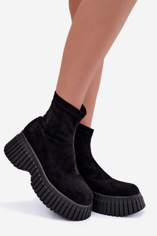 Zwarte enkellaarsjes met platform van faux suede Elmorine
