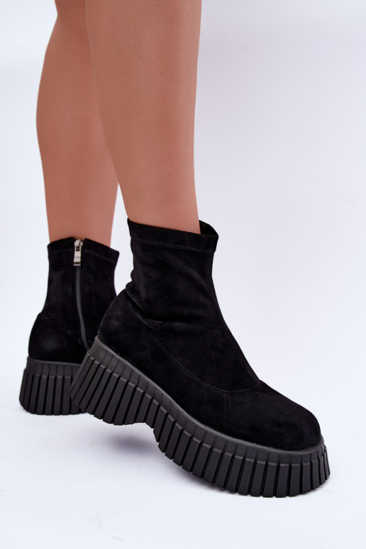 Zwarte enkellaarsjes met platform van faux suede Elmorine