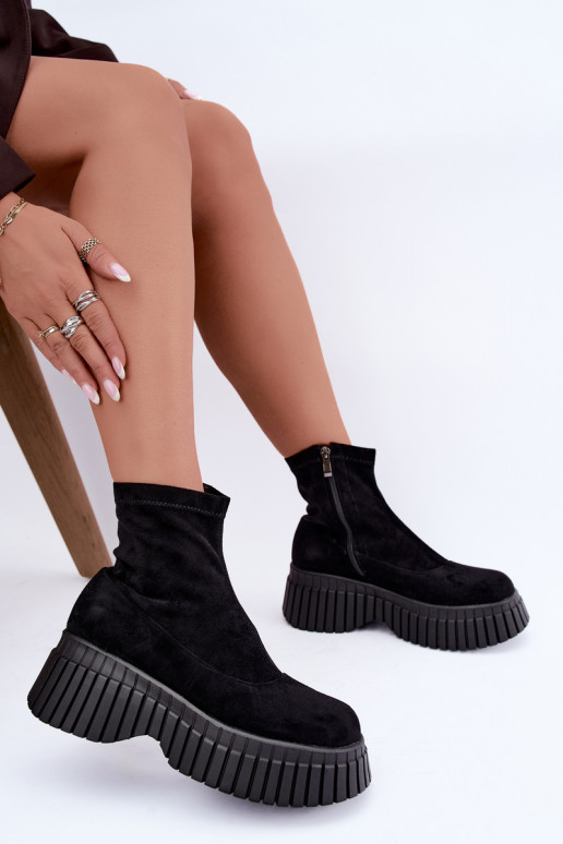 Zwarte enkellaarsjes met platform van faux suede Elmorine