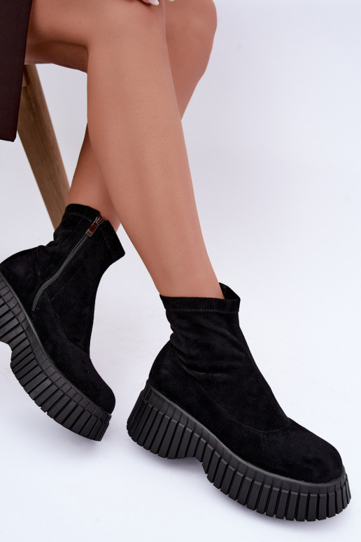 Zwarte enkellaarsjes met platform van faux suede Elmorine