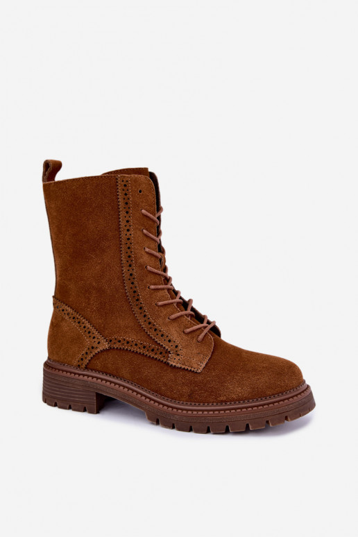 Gevoerde bruine veterschoenen van suede Rasvena