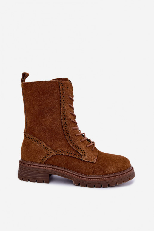 Gevoerde bruine veterschoenen van suede Rasvena