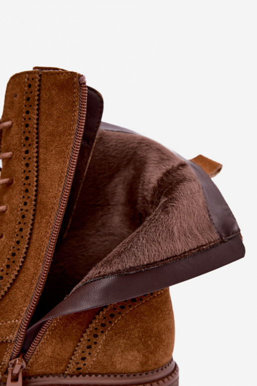 Gevoerde bruine veterschoenen van suede Rasvena
