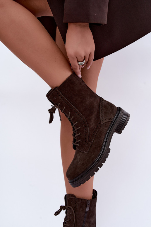 Gevoerde veterschoenen van faux suede Czekoladoje Rasvena