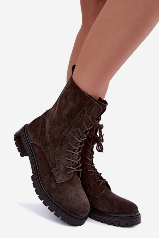 Gevoerde veterschoenen van faux suede Czekoladoje Rasvena