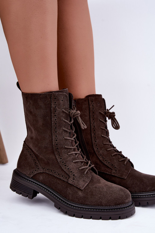 Gevoerde veterschoenen van faux suede Czekoladoje Rasvena