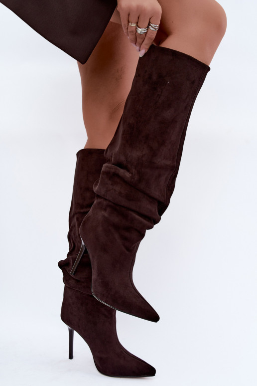 Chocolade instap knieboots met dunne hakken Balira