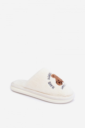 Ivoor kleurige dames slippers met bont Meškiukai Cassira