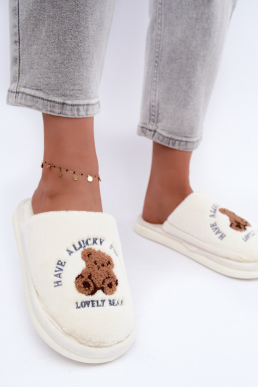 Ivoor kleurige dames slippers met bont Meškiukai Cassira