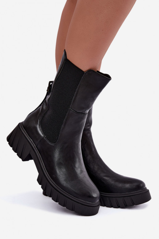 Warme stijlvolle dames enkellaarsjes in zwart