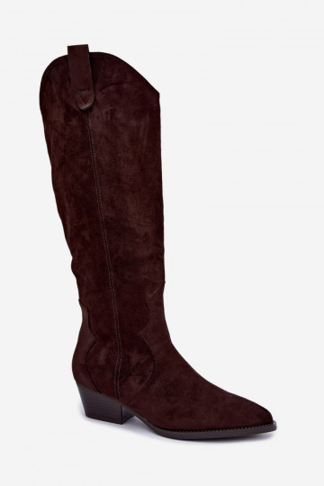 Warme lange cowboy-stijl laarzen met hakken in bruin Renissa
