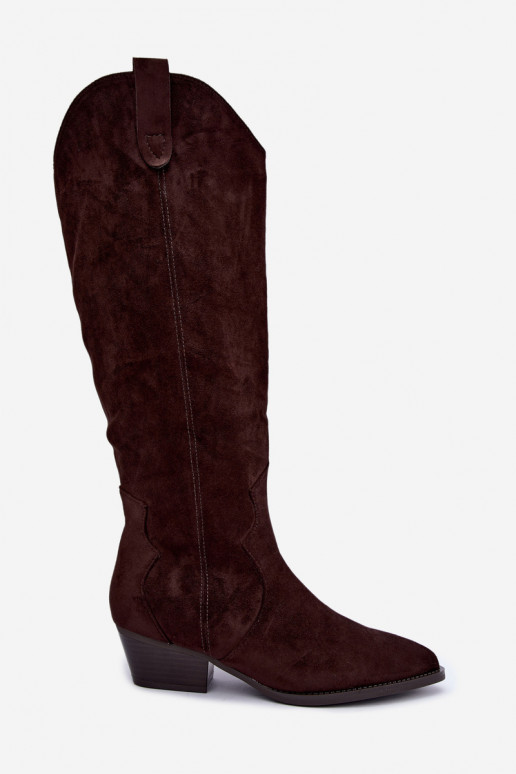 Warme lange cowboy-stijl laarzen met hakken in bruin Renissa