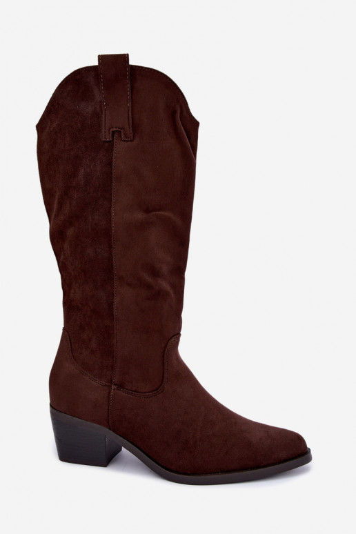 Warme lange cowboy-stijl laarzen met hakken in bruin Rialene