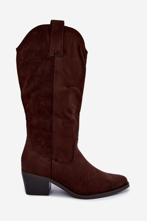 Warme lange cowboy-stijl laarzen met hakken in bruin Rialene