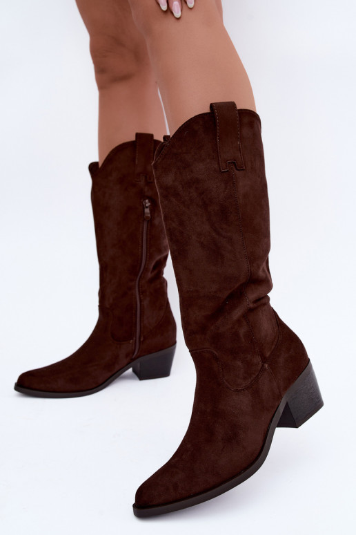 Warme lange cowboy-stijl laarzen met hakken in bruin Rialene