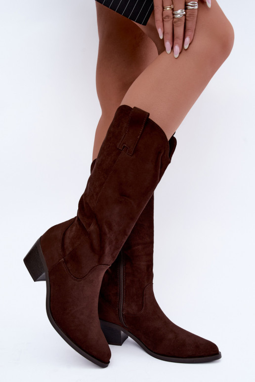 Warme lange cowboy-stijl laarzen met hakken in bruin Rialene