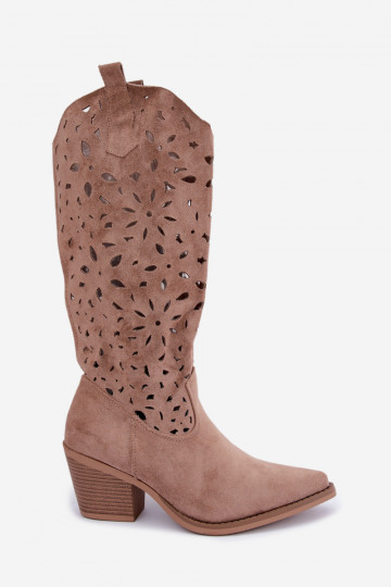 Uitgesneden lange cowboy-stijl laarzen met hakken in zand Salirae 2