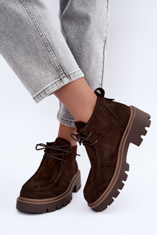 Gevlochten enkellaarsjes in faux suede bruin Farella