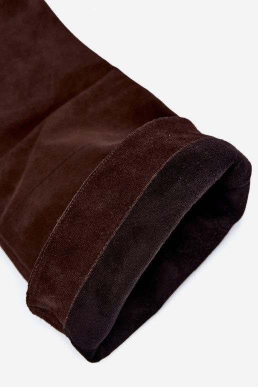 Warme lange laarzen van faux suede met brede hakken in bruin Zazoo 542