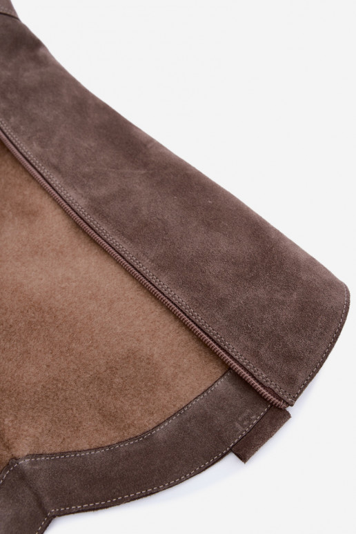 Warme lange laarzen in cowboy-stijl van faux suede in klei Zazoo 4224