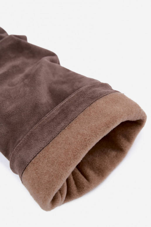 Warme gekreukte lange laarzen van faux suede met hakken in klei Zazoo 4228