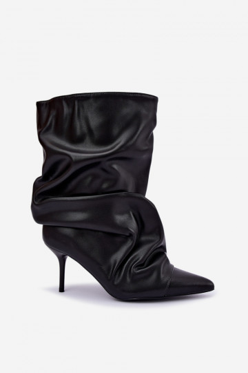 gekruiste warme instapankleboots met dunne hakken in zwarte kleur van faux leer Greselle