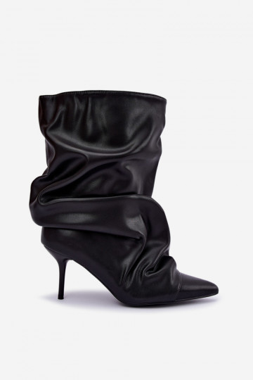 gekruiste warme instapankleboots met dunne hakken in zwarte kleur van faux leer Greselle 2
