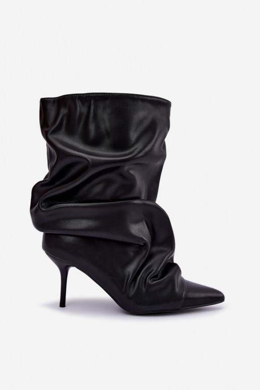 gekruiste warme instapankleboots met dunne hakken in zwarte kleur van faux leer Greselle