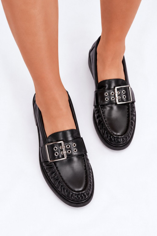 Dames mocassins met ruches en gespen in zwart Daliare