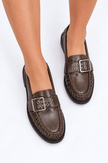 Dames mocassins met ruches en gespen in chocolade Daliare 2