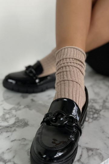 Dames drukvrije sokken met lurex in zandkleur