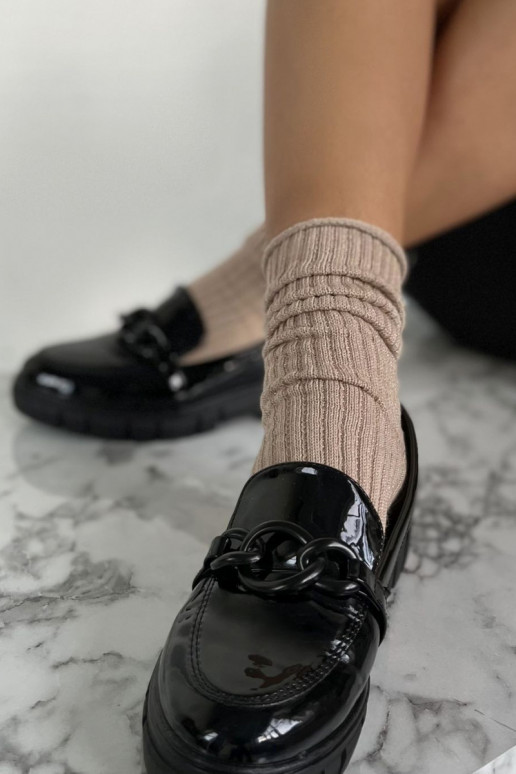 Dames drukvrije sokken met lurex in zandkleur