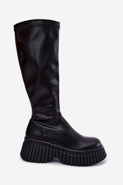 Zwarte knieboots met platform Haldora