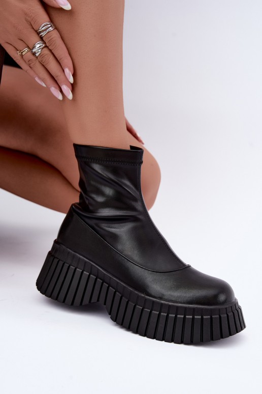 Zwarte leren enkellaarsjes met platform Elmorine