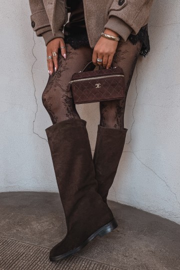 Warme lange laarzen van faux suede met brede hakken in bruin Zazoo 542 2