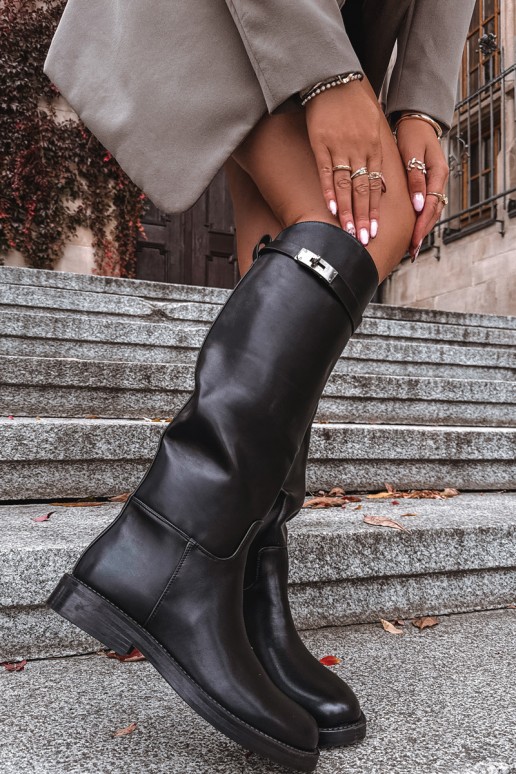 dameskniehoge laarzen met versierde hakken van zwart faux leather Palisse