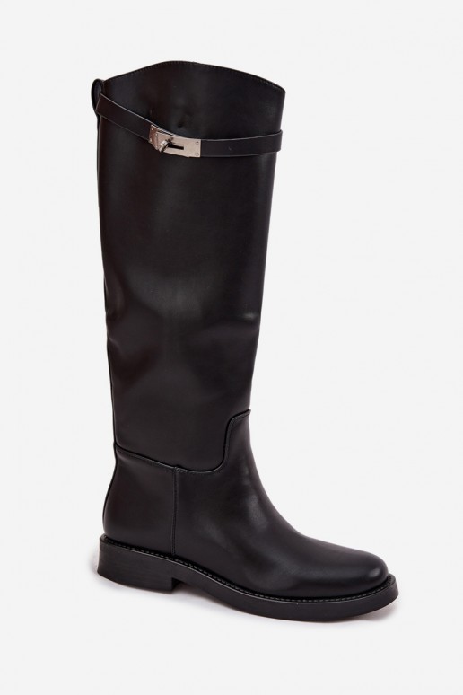 dameskniehoge laarzen met versierde hakken van zwart faux leather Palisse