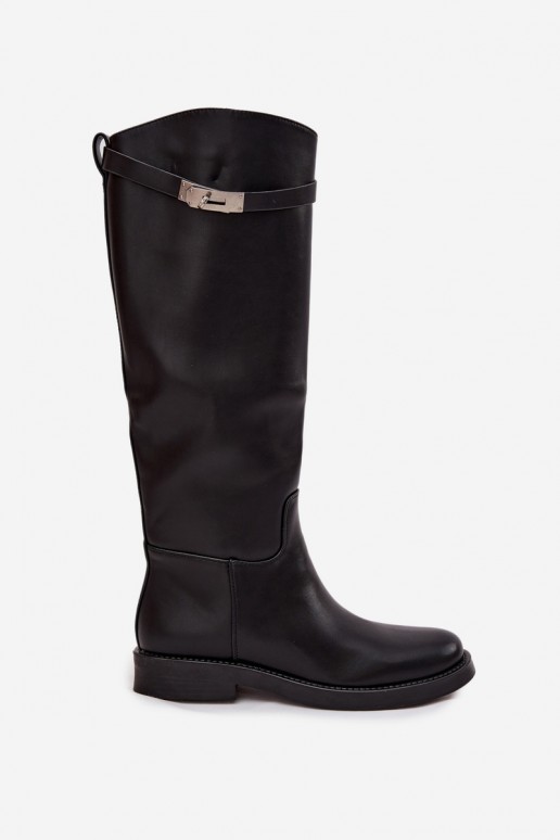 dameskniehoge laarzen met versierde hakken van zwart faux leather Palisse