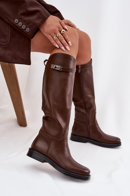 dameskniehoge laarzen met versierde hakken van bruin faux leather Palisse