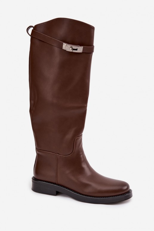 dameskniehoge laarzen met versierde hakken van bruin faux leather Palisse