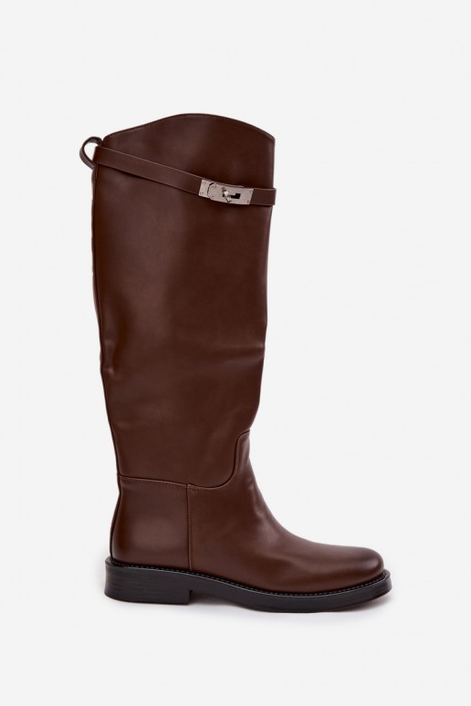 dameskniehoge laarzen met versierde hakken van bruin faux leather Palisse