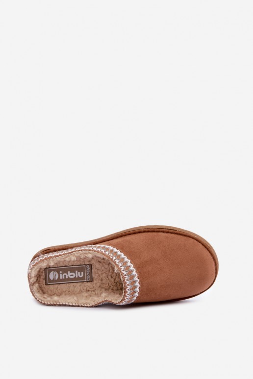 dameshuisslippers met geborduurde bloemen in bruin Inblu