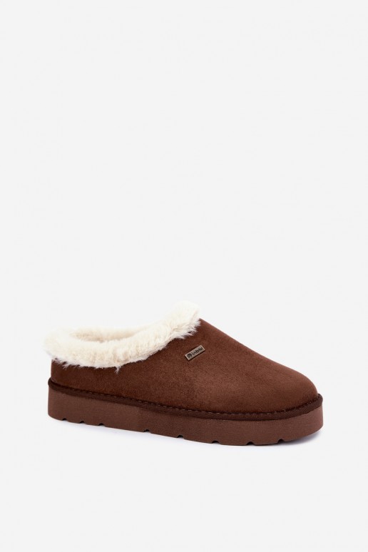 dameshuisslippers met karakul in donkerbruin Inblu