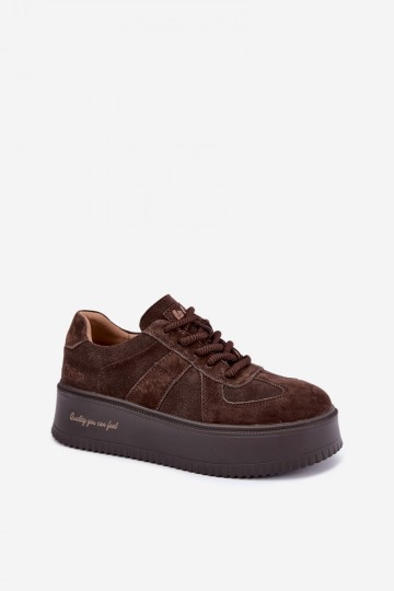 faux suede sneakers met platform Lee Cooper LCJ-26-01-4644 in chocolade