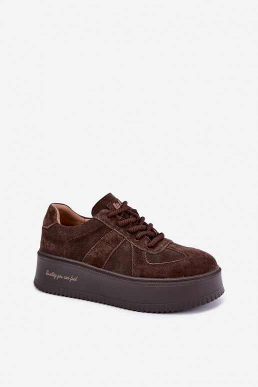 faux suede sneakers met platform Lee Cooper LCJ-26-01-4644 in chocolade
