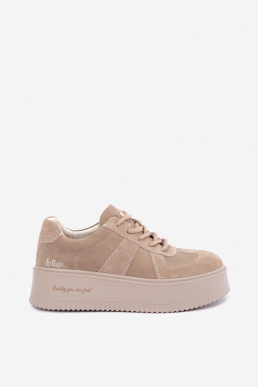 faux suede sneakers met platform Lee Cooper LCJ-26-01-4643 in zandkleur