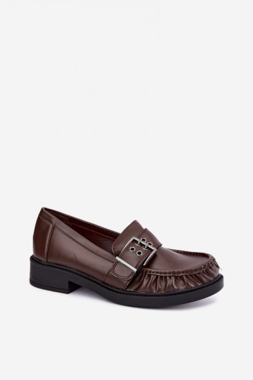 Dames mocassins met ruches en gespen in chocolade Daliare