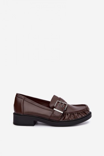 Dames mocassins met ruches en gespen in chocolade Daliare 2